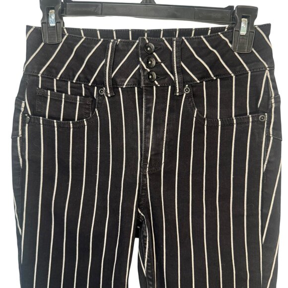 Hot Topic Denim Black & White Pinstripe Hi-Rise Super Skinny Jeans Goth Punk 3 - Picture 5 of 9
